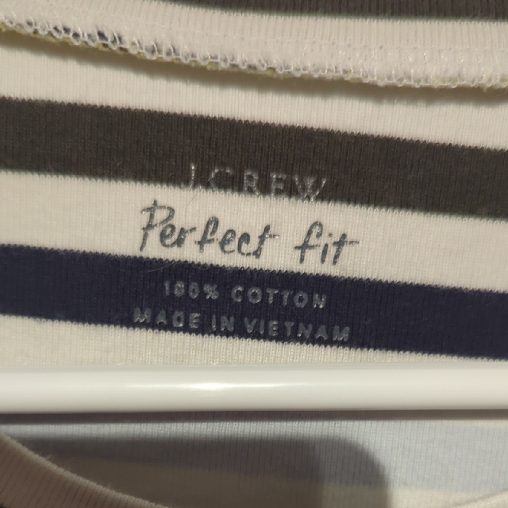 J. Crew Navy and Olive Striped Tee - Picture 2 of 3